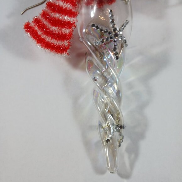 Snowman Ornament Hand Blown Glass Twisted Ice Christmas Tree - Picture 4 of 9